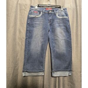 AAM Jeans Embellished Capri Jeans‎ Rhinestone Pockets Dark Wash Denim Size 13